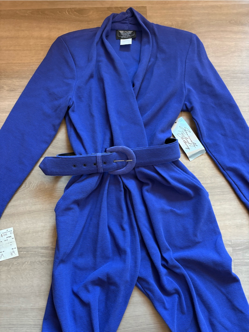 Pristine Vintage 80s Belted Jumpsuit in ribbed purple, blue. Size M